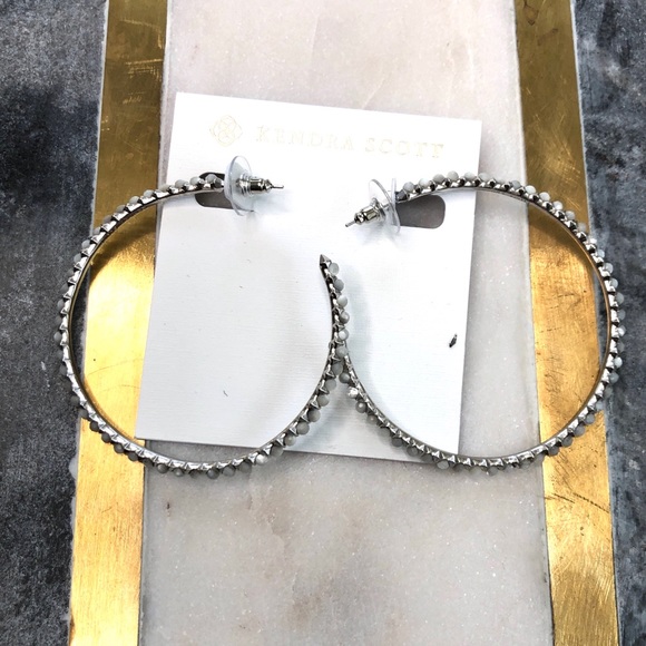 Kendra Scott Jewelry - Kendra Scott Birdie Beaded Mother of Pearl Rhodium Plated Hoop Earrings NWOT